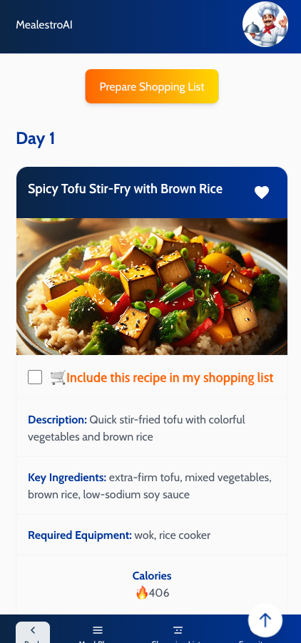 Weekly Meal Plan Screenshot