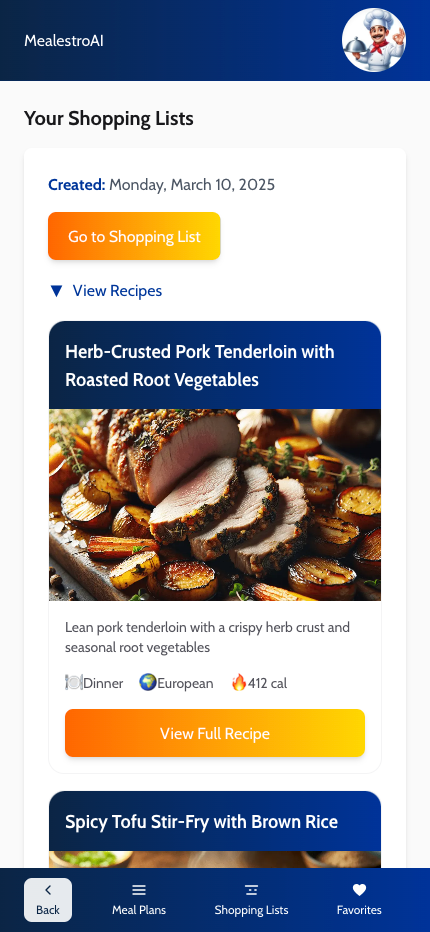 Shopping Lists Screenshot